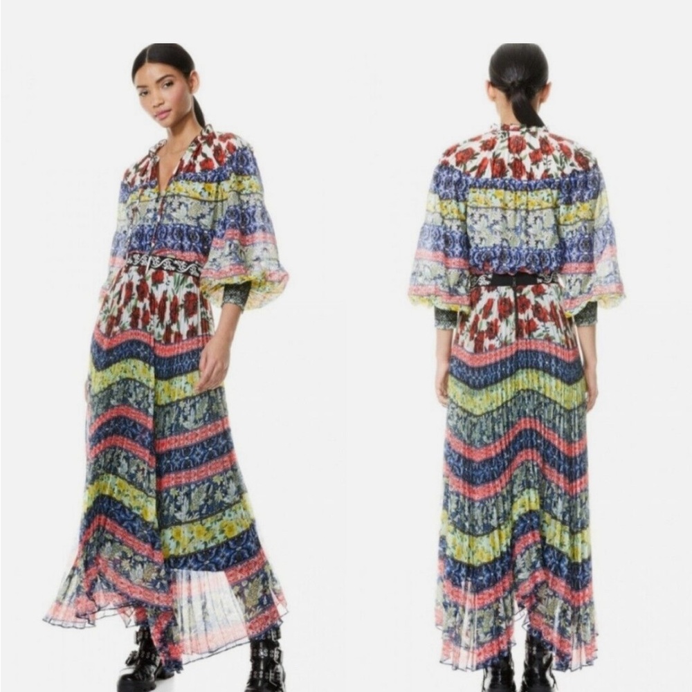 ❤️♥️Alice + Olivia Katz Embroidered
Waistband Pleated Maxi Skirt French